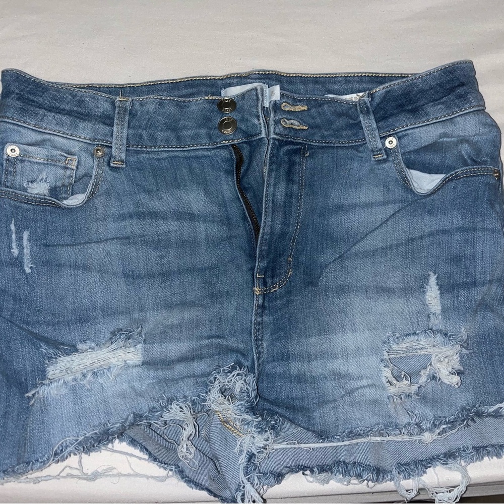 True Craft High Waist Distressed Denim Shorts - Blue